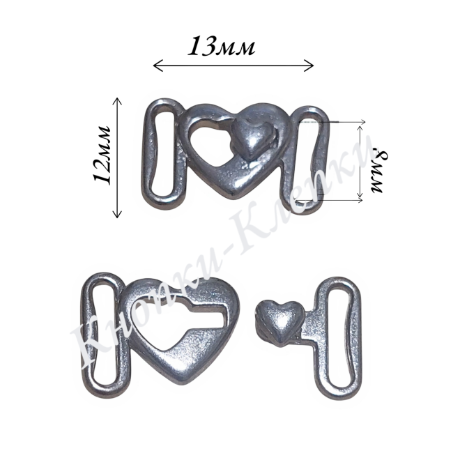 Застежка для купальника (уп. 10 пар) арт. ЗК-13/12 мм, в/р 8мм никель