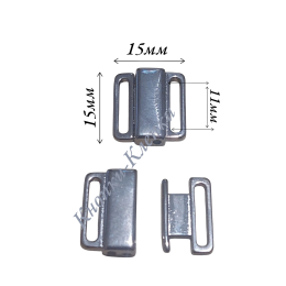 Застежка для купальника (уп. 10 пар) арт. ЗК-15/15мм, в/р 11мм никель